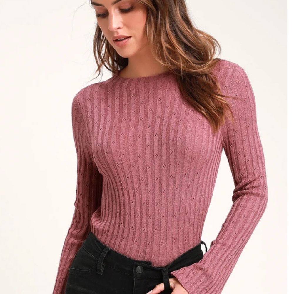 Leida Mauve Purple Ribbed Sweater Top